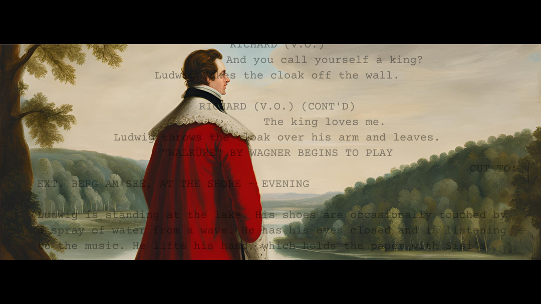 King Ludwig looking onto the lake - AI generated